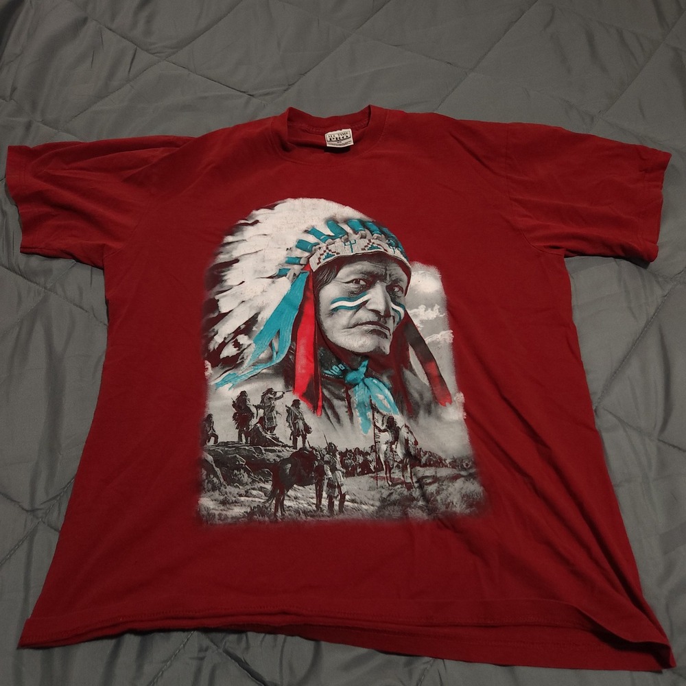 Native American Chief Graphic Shirt Mens 2X Red All Time Pro Heavy Weight Cotton